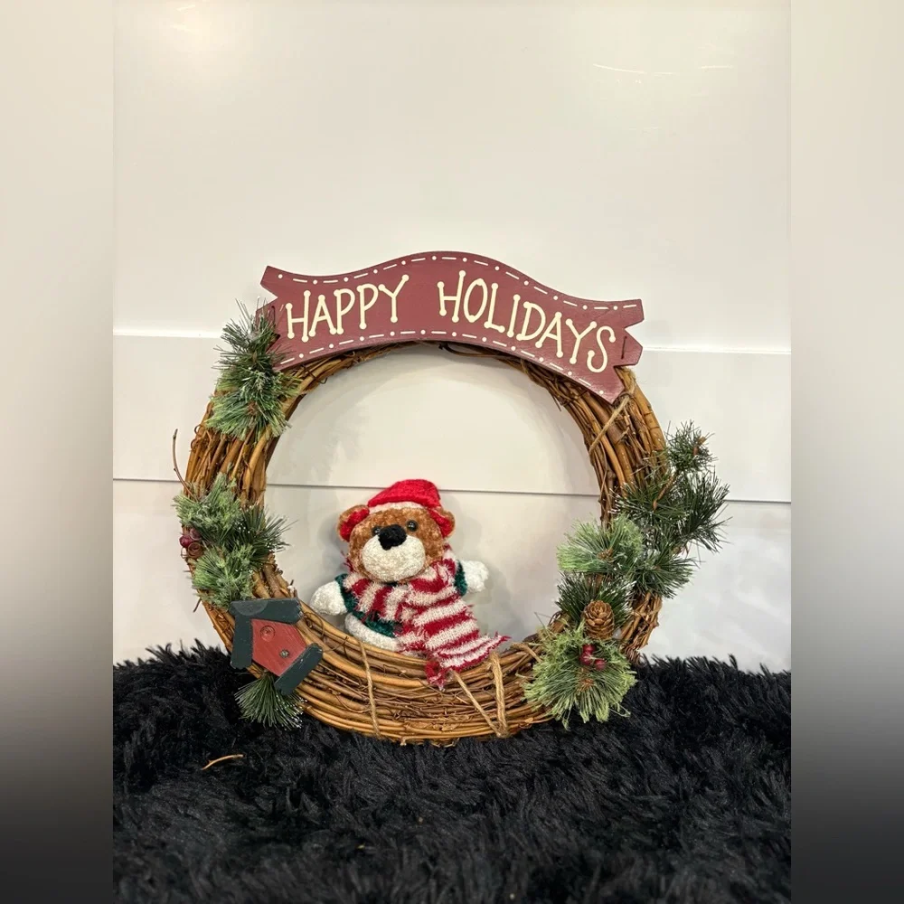 Unbranded Holiday Bear & Metal Tree Decoration with Wreath – Festive Decor